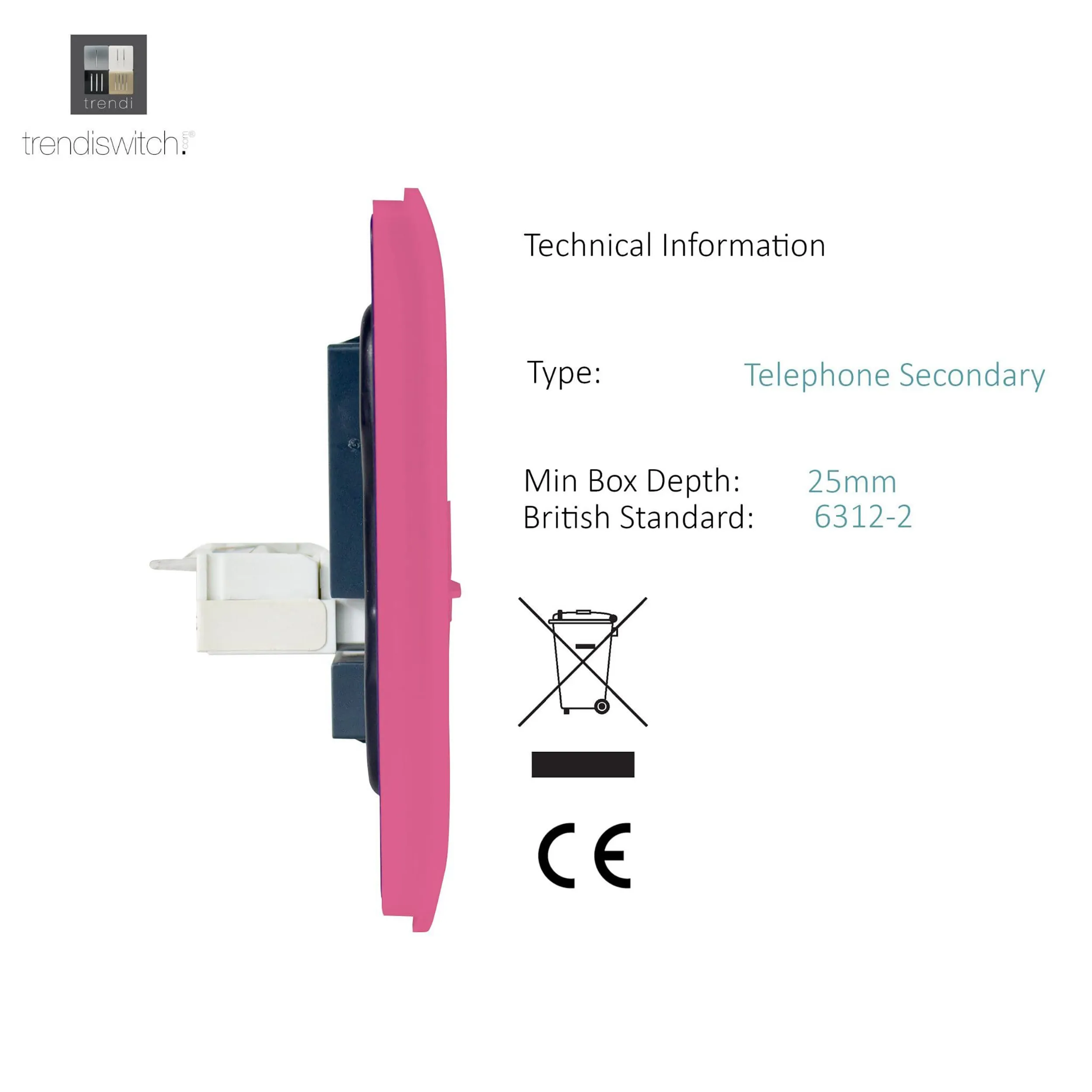 Single PC Ethernet Cat 5 & 6 Data Outlet Pink ART-PCPK  Trendi Pink